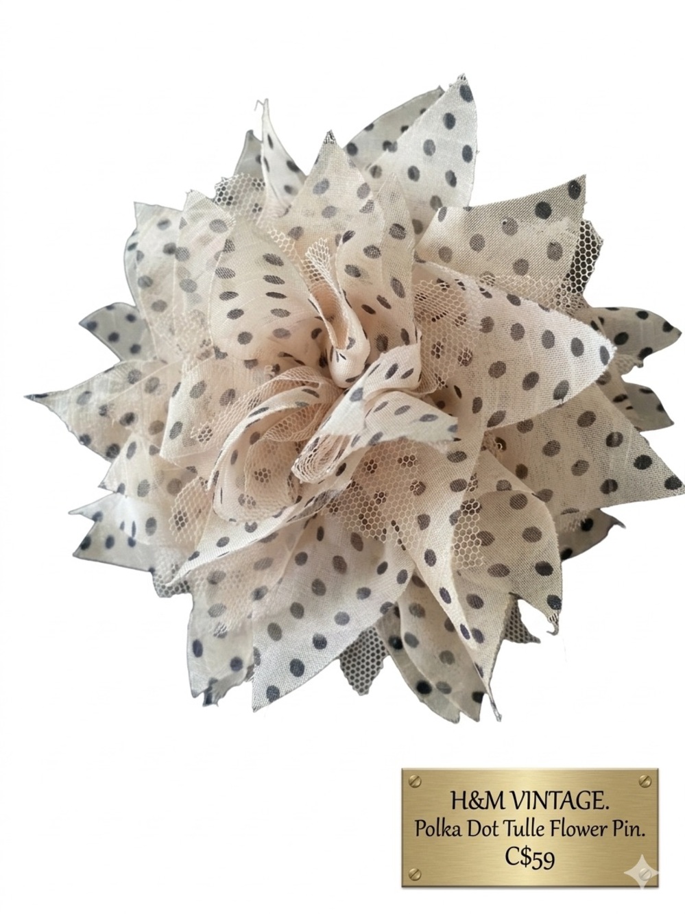 H&M Women’s Vintage Polka Dot Tulle Flower Pin & Hair Clip EUC